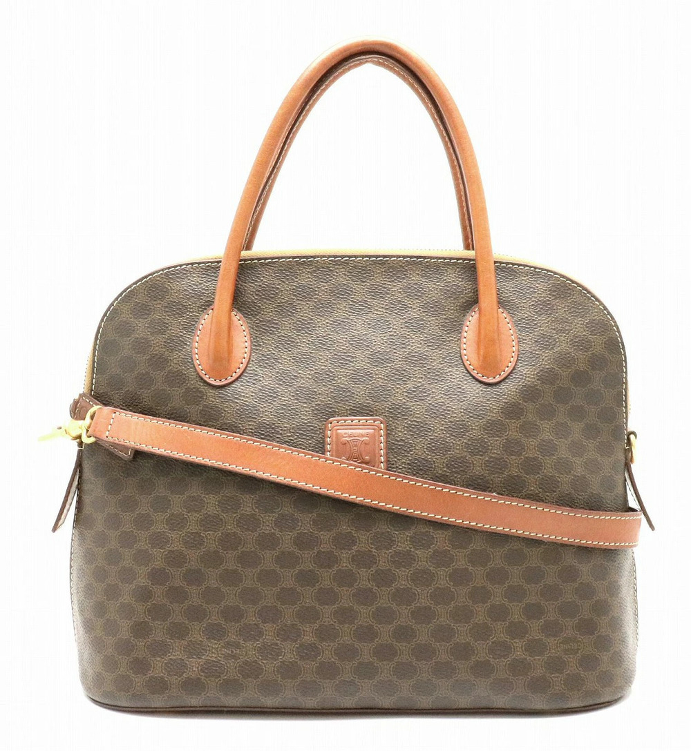 Celine Macadam Tote Bag 2way Crossbody Leather Brown Dark